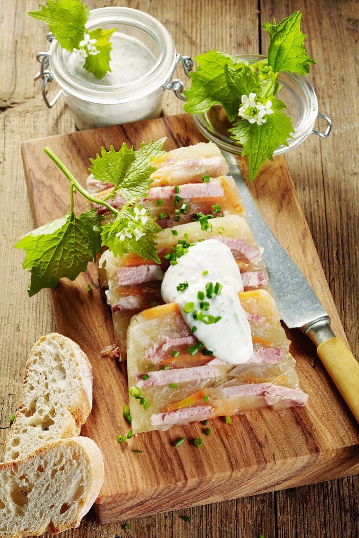 Sauerfleisch (spiced pork dish from Schleswig-Holstein) with a wild herb dip