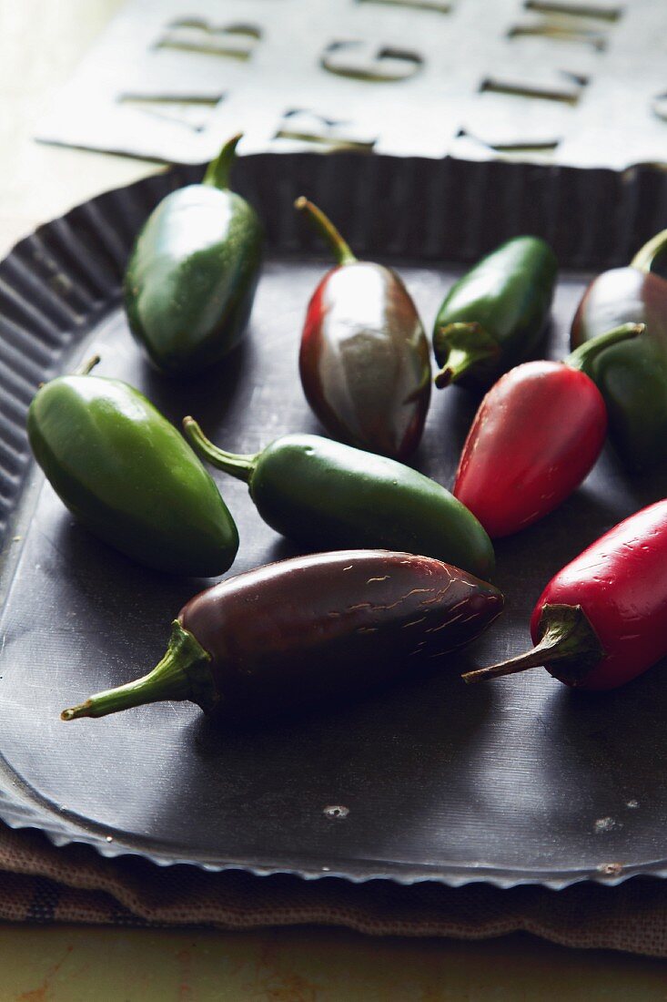 Red and green jalapeño chilli peppers