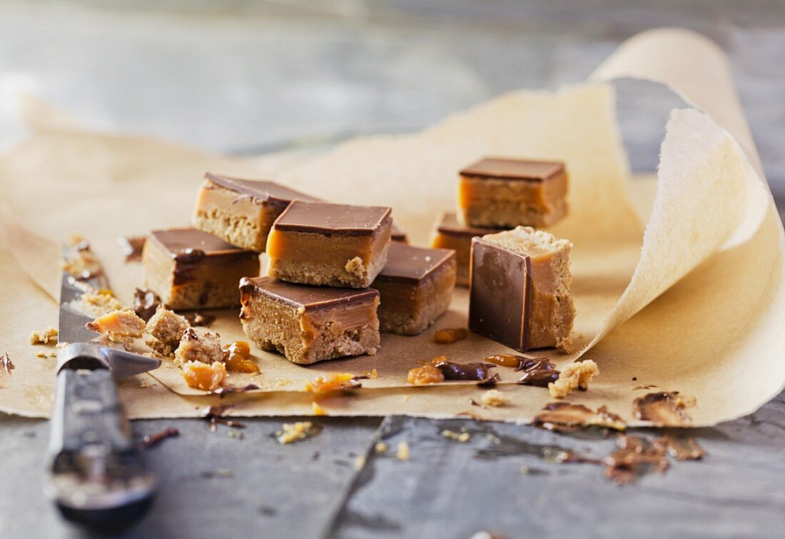 Caramel and chocolate shortbread