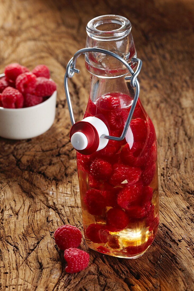 A bottle of home-made raspberry vinegar