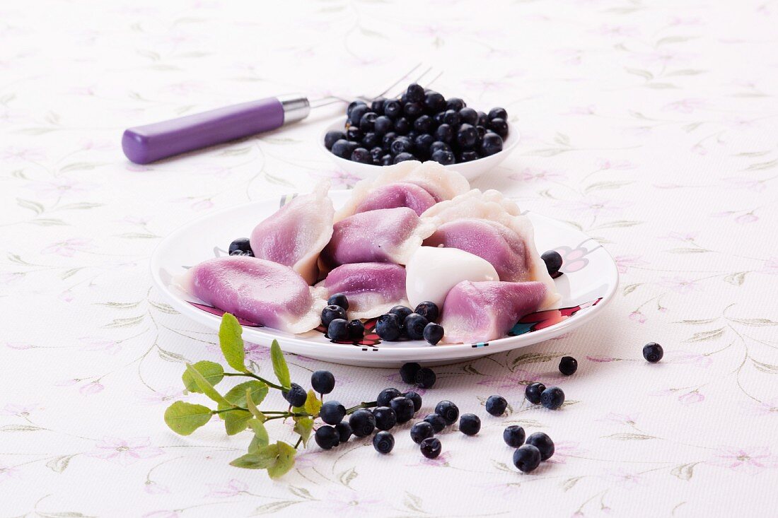Sweet ravioli with blueberries