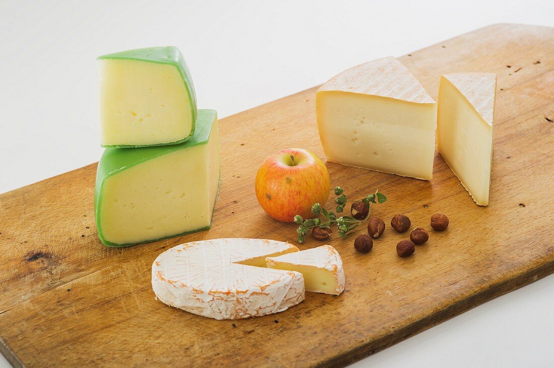 An arrangement of cheese featuring hard and soft cheese