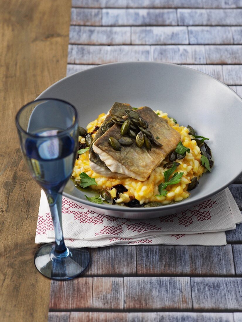 Sailblingfilets auf Kürbisrisotto