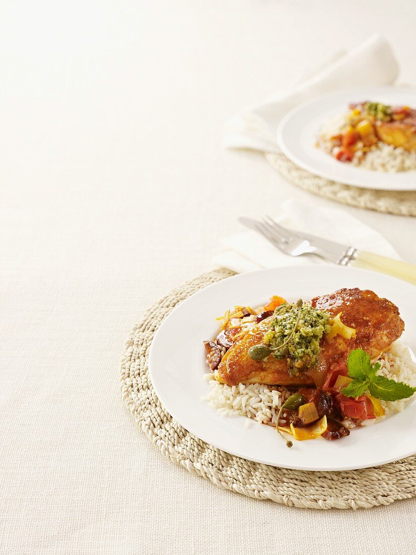 Spanish-style chicken with rice