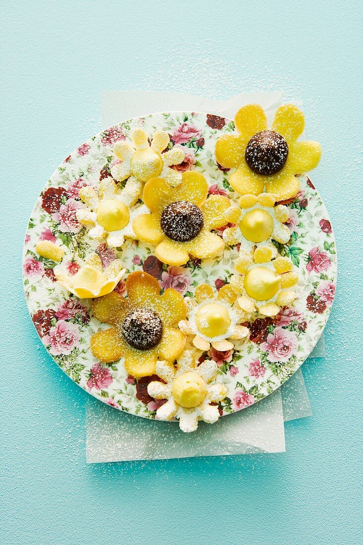 A plate of filled wafer flowers