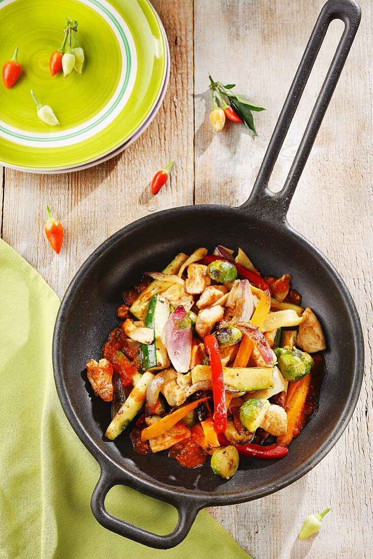Colourful stir fried vegetables with Brussels sprouts