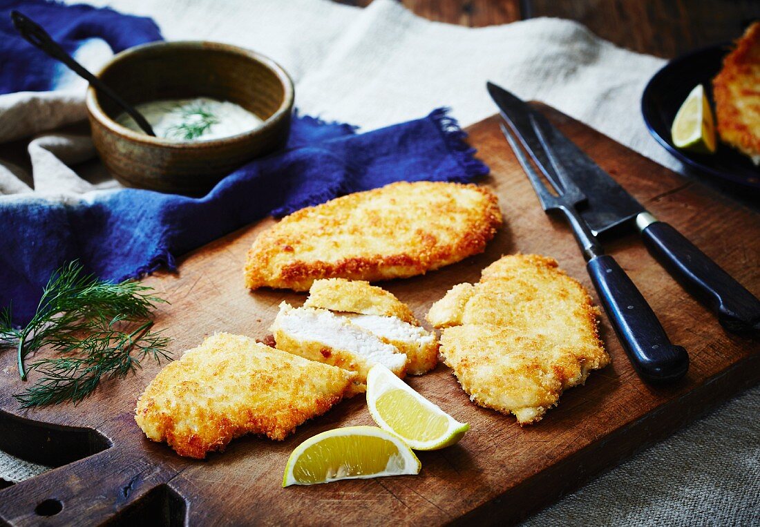 Chicken escalopes with a Parmesan coating