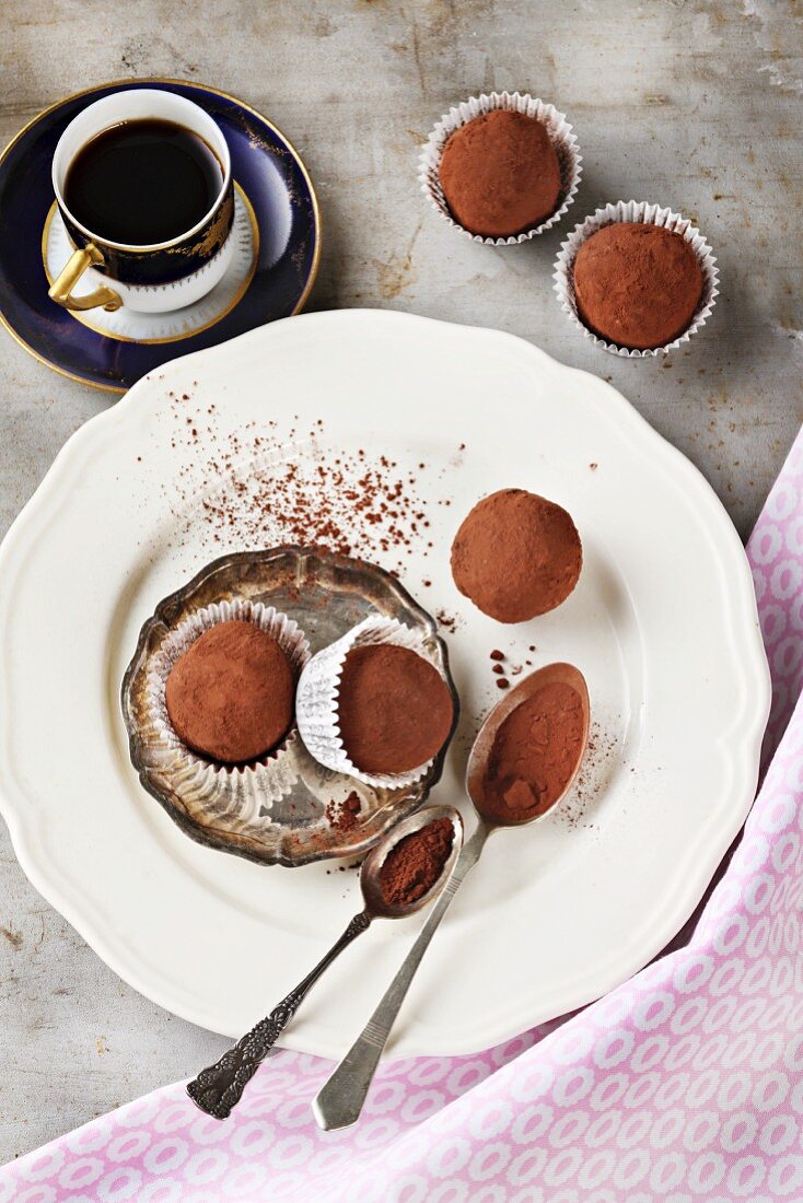 Truffle pralines and a cup of espresso