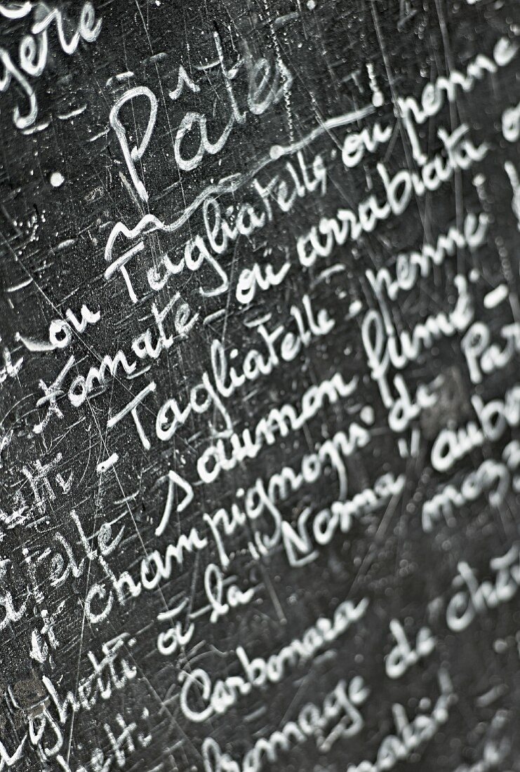 A specials board in a restaurant (France)