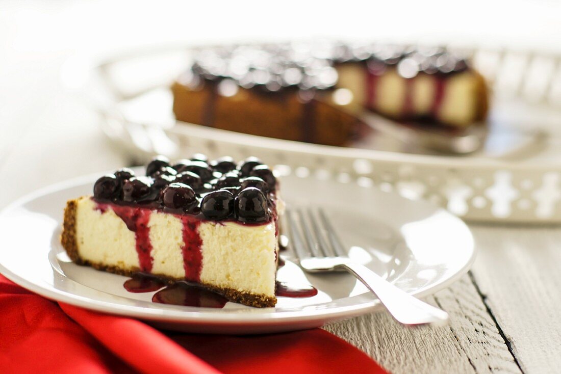 Slice of Cheesecake with Blueberry Topping