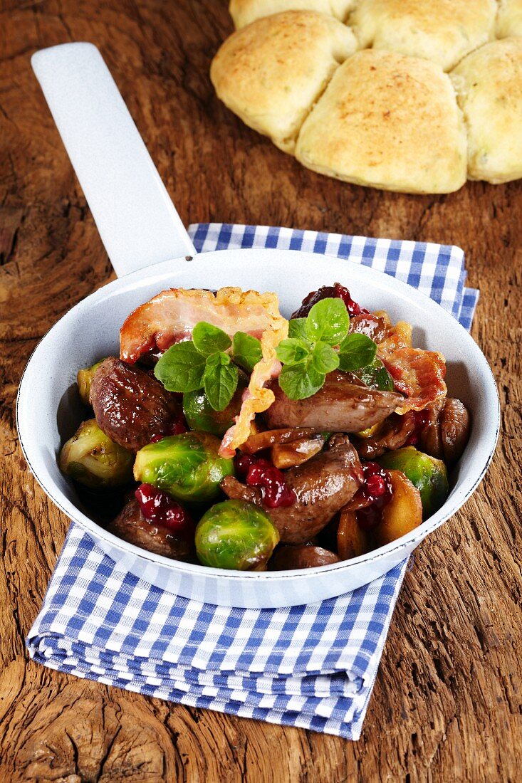 Venison ragout with Brussels sprouts and bacon