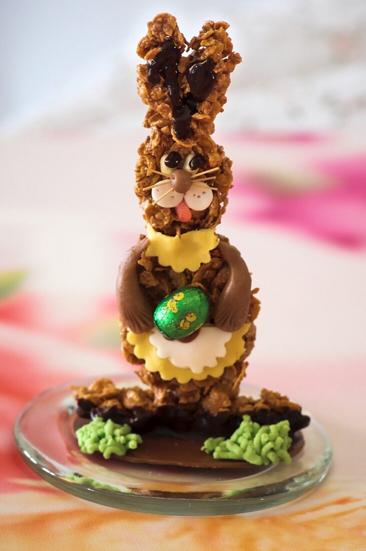 An Easter bunny made from muesli bars and chocolate