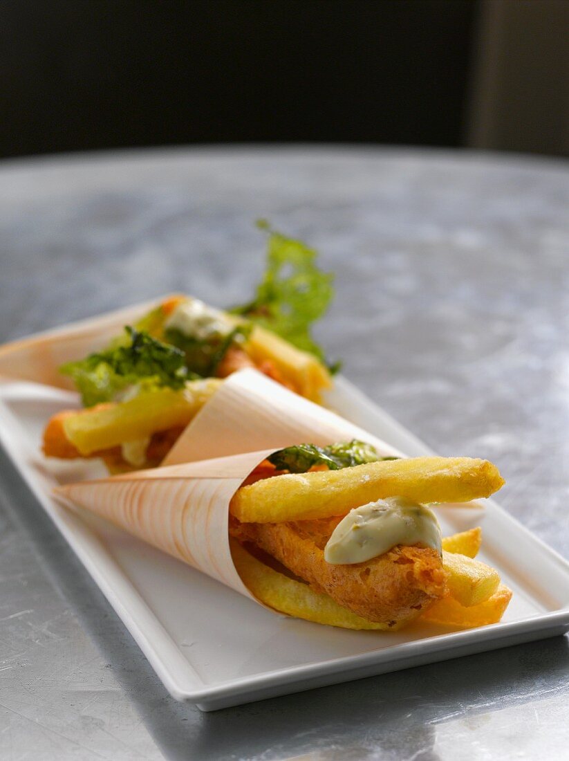 Fish and chips in paper cones