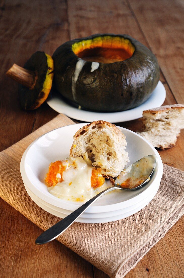 Pumpkin with taleggio, fontina and gorgonzola (pumpkin fondue)