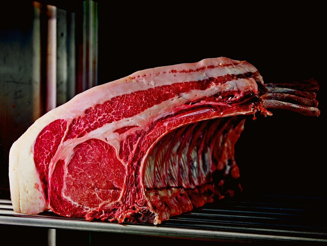A rack of rib-eye steaks