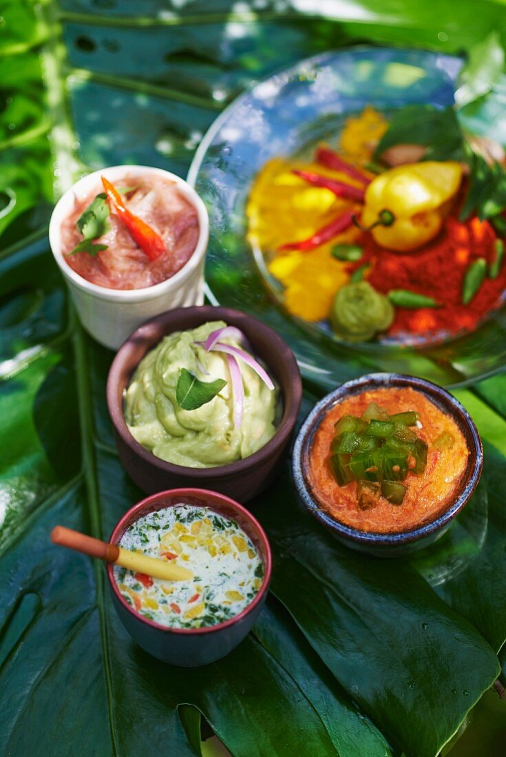 Various exotic sauces and dips