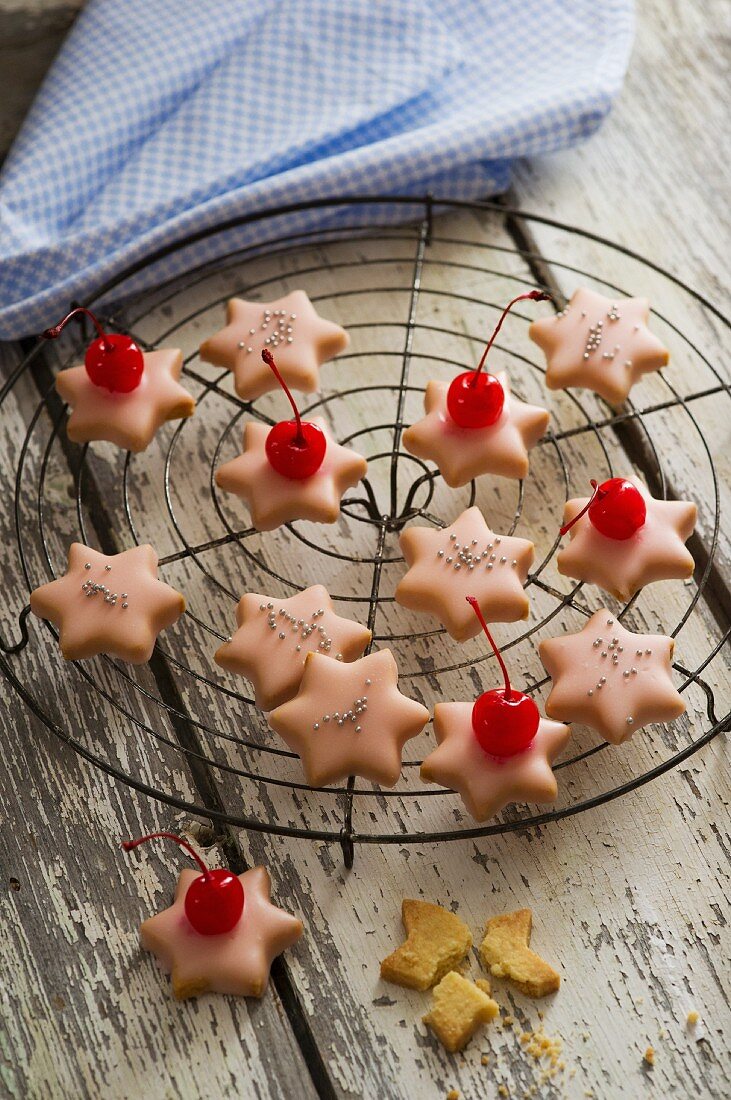 Punch stars topped with glace cherries for Christmas