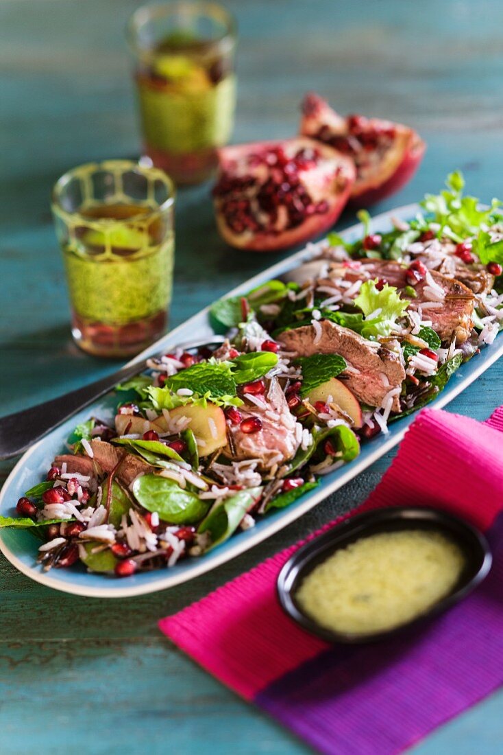 Lamb salad with pomegrante seeds and mint