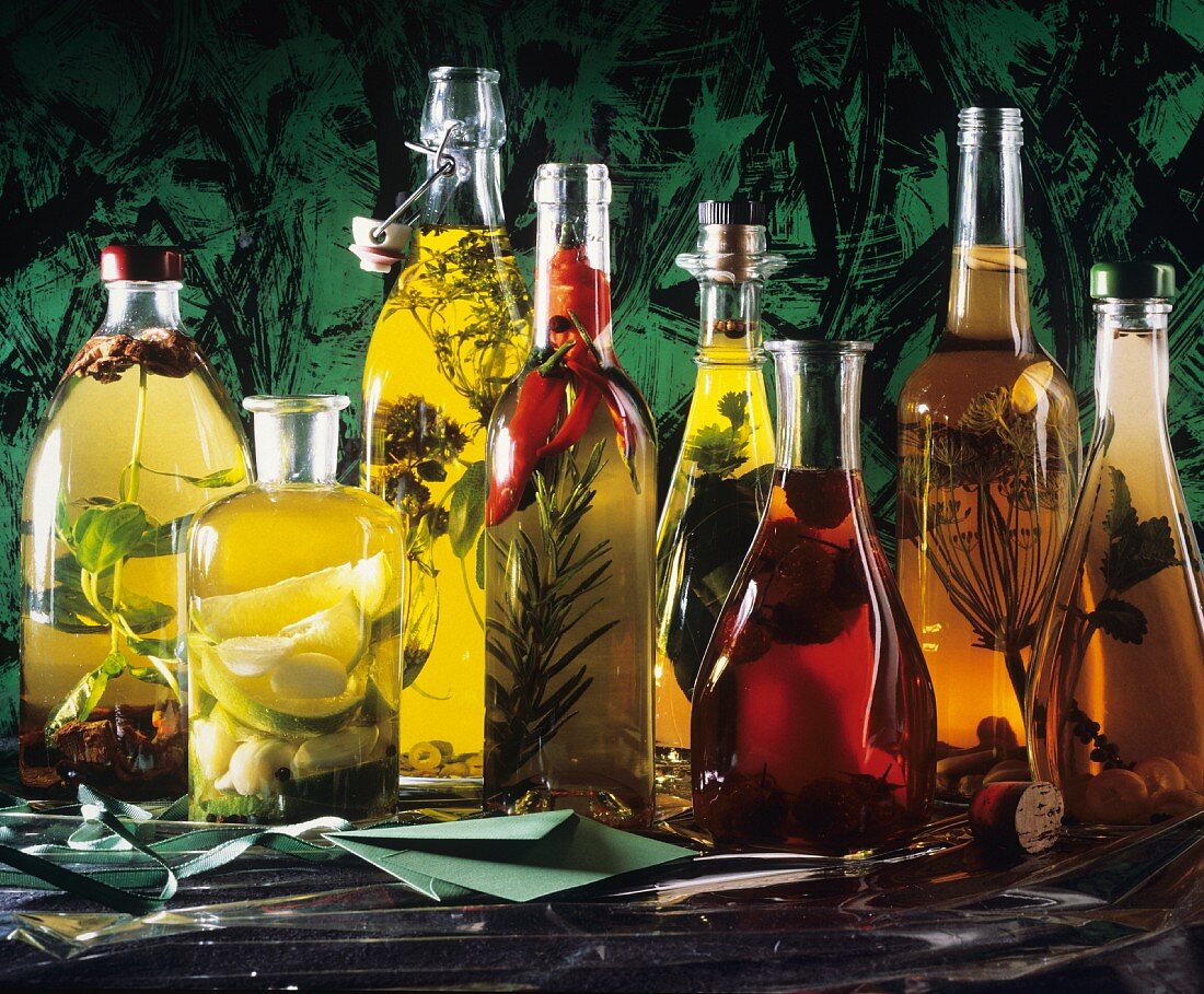 Assorted Homemade Oils and Vinegar