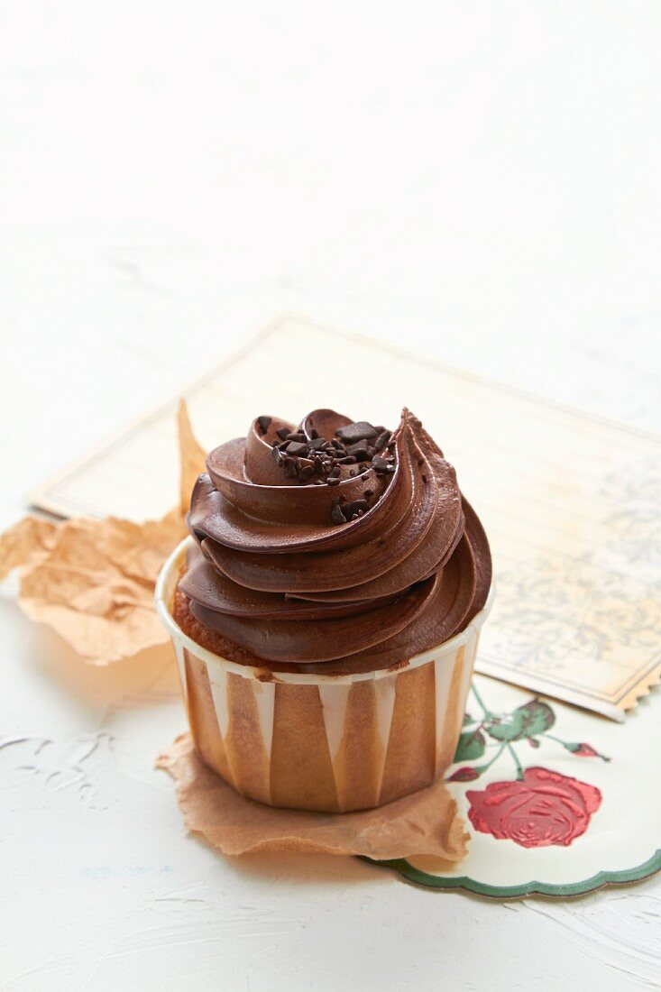 Chocolate Cupcake with Chocolate Frosting and Sprinkles