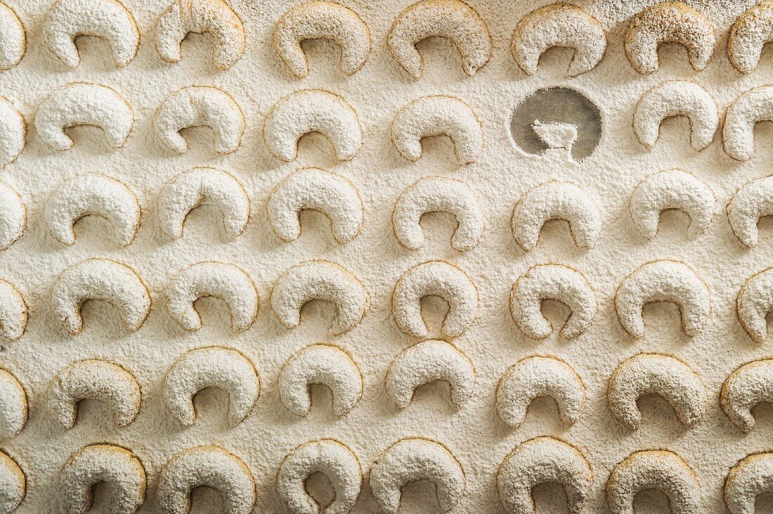 Tonka bean crescent biscuits dusted with icing sugar for Christmas