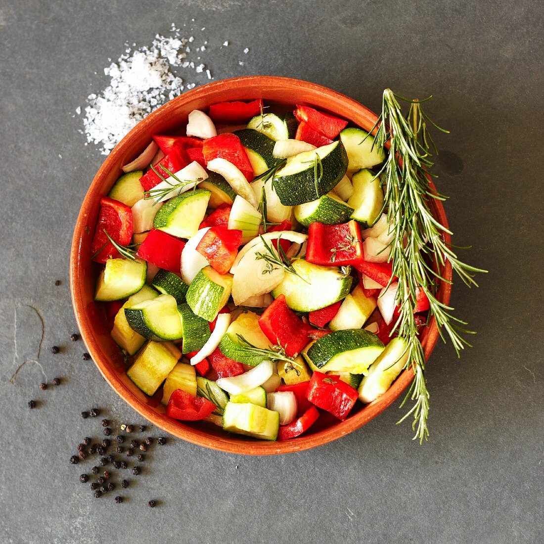 Chopped vegetables with rosemary
