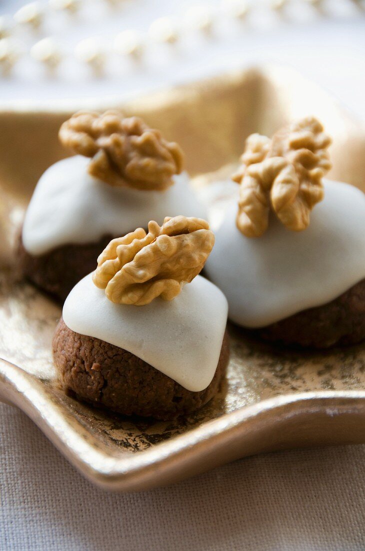 Marzipan balls with walnuts