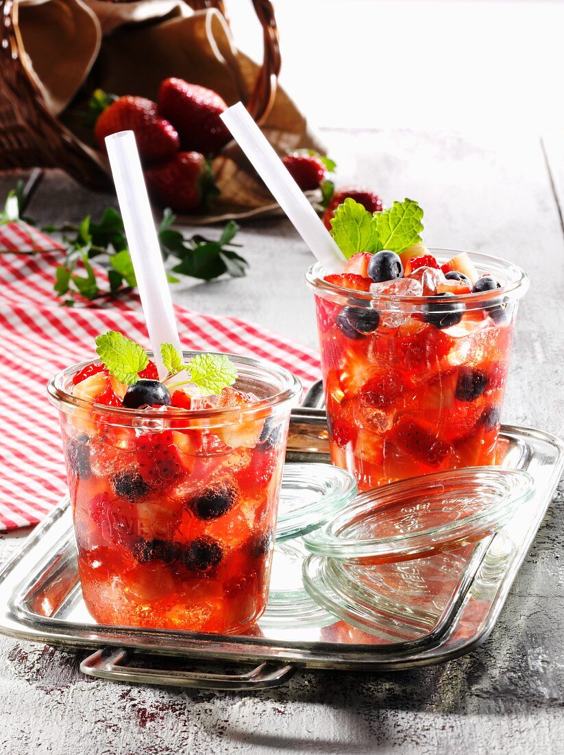 Summer strawberry punch with fresh mint