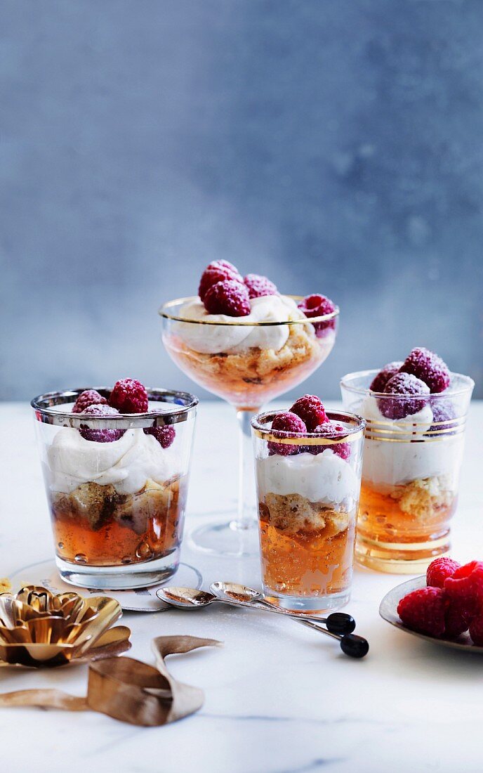 Trifle with Moscato, Panettone, Mascarpone Cream and Raspberries