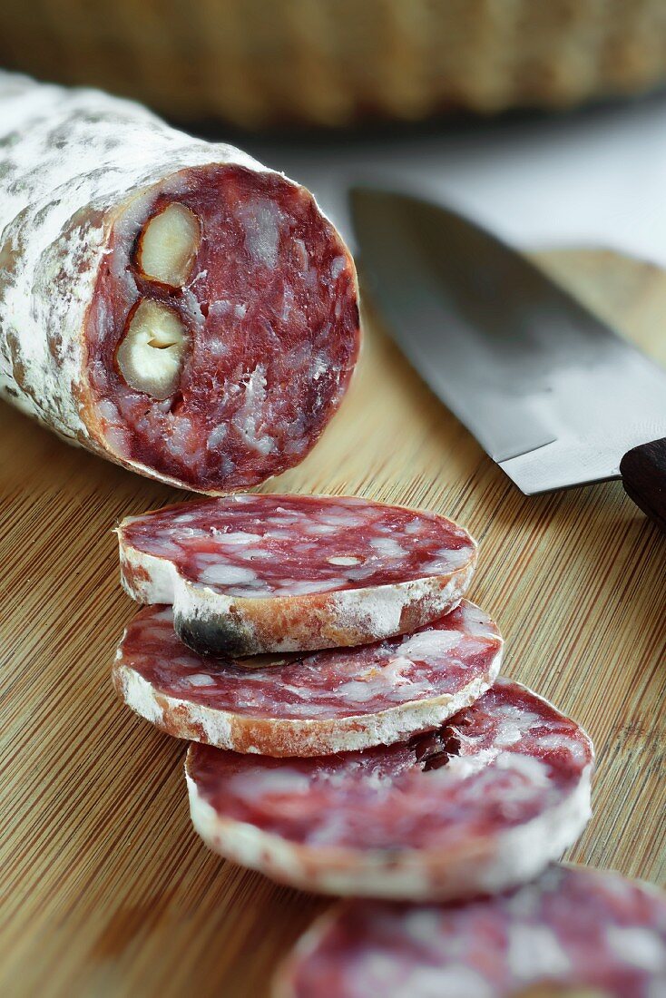 French hazelnut salami, sliced