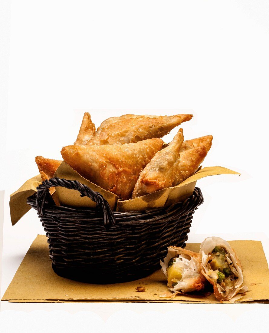 A basket of samosas