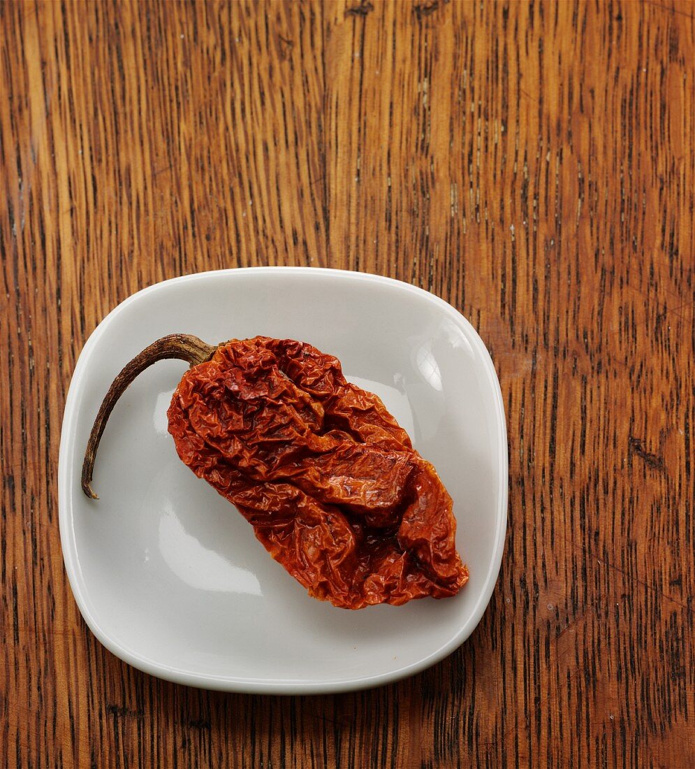 A dried naga jolokia chilli pepper