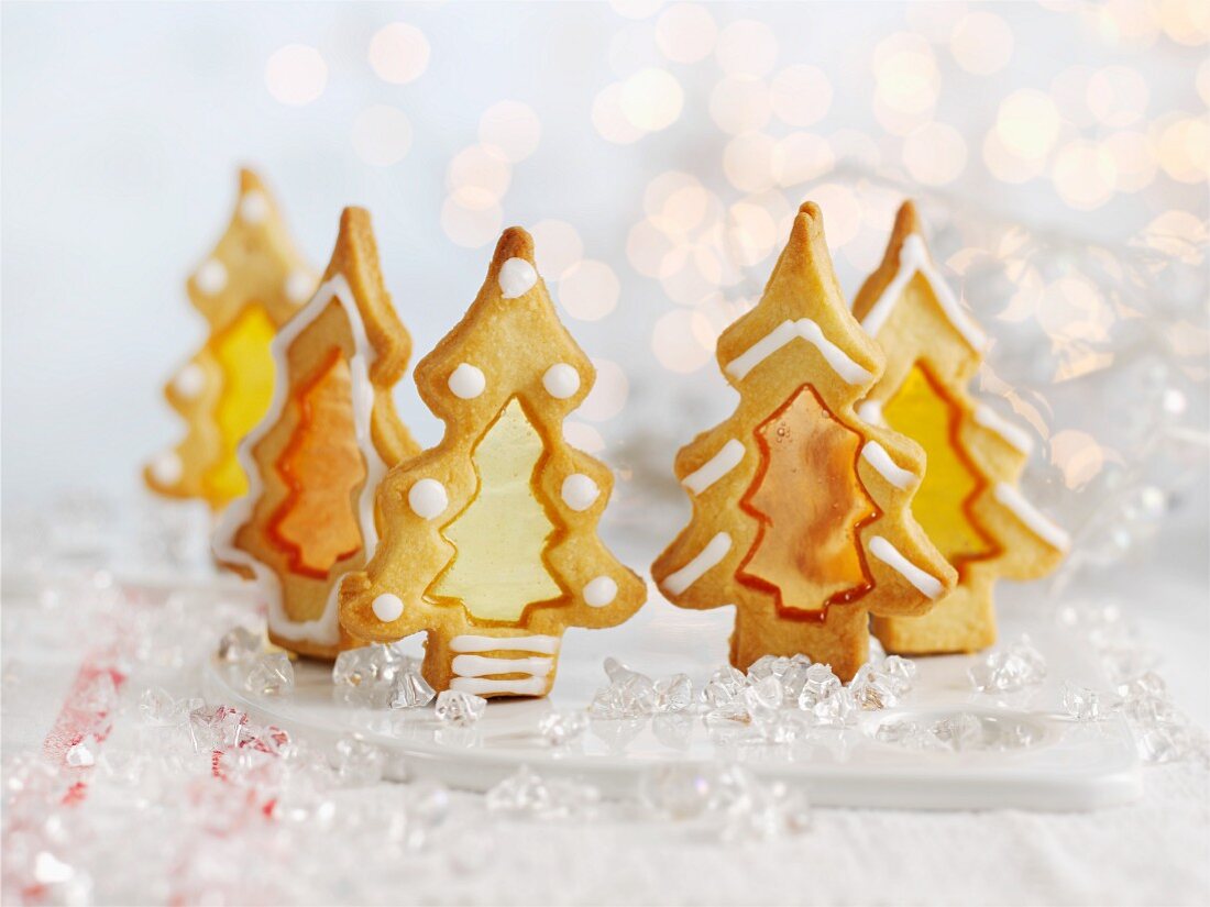 Christmas tree biscuits with sugar windows