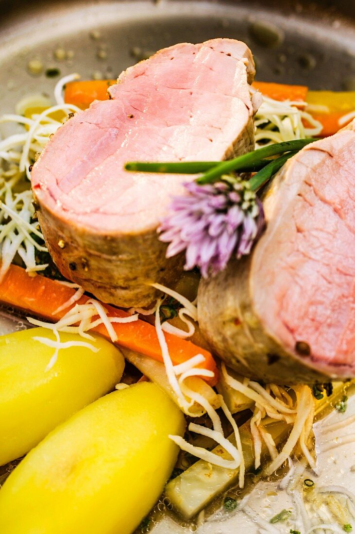 Styrian Mangalitsa pork fillet with root vegetables