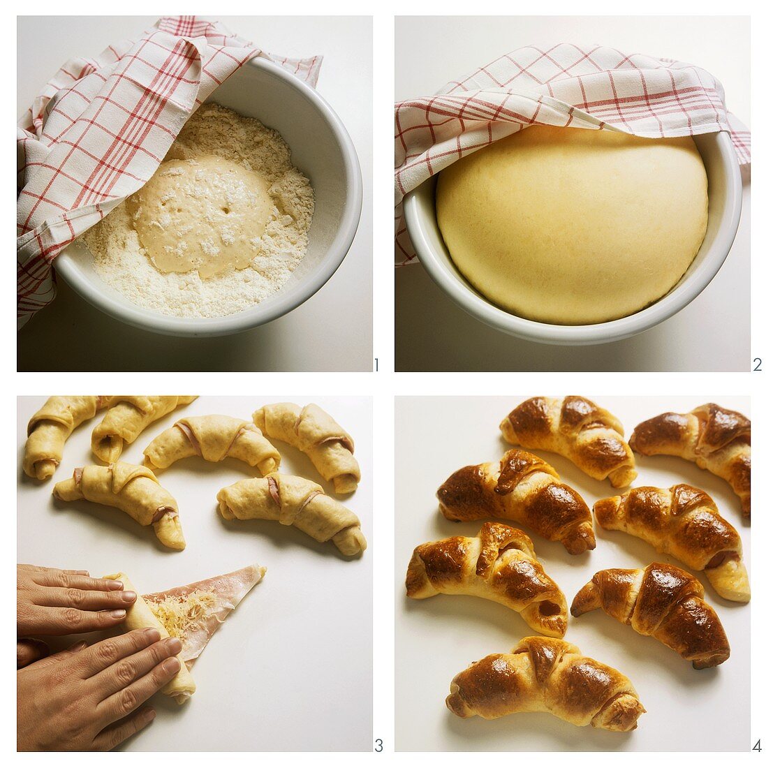 Making ham croissants with yeast dough