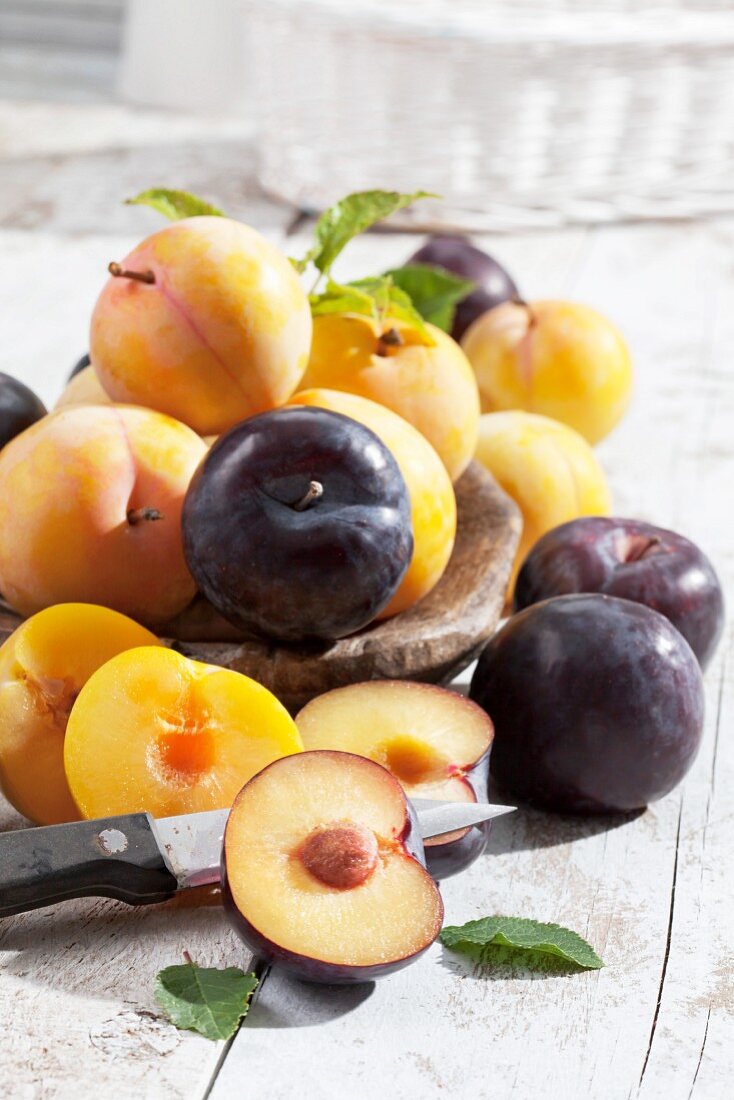 Purple and yellow plums