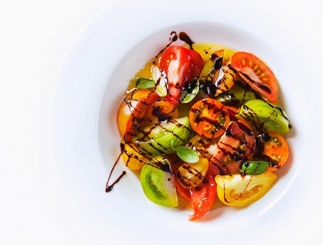 Heirloom tomato salad with basil and balsamic dressing