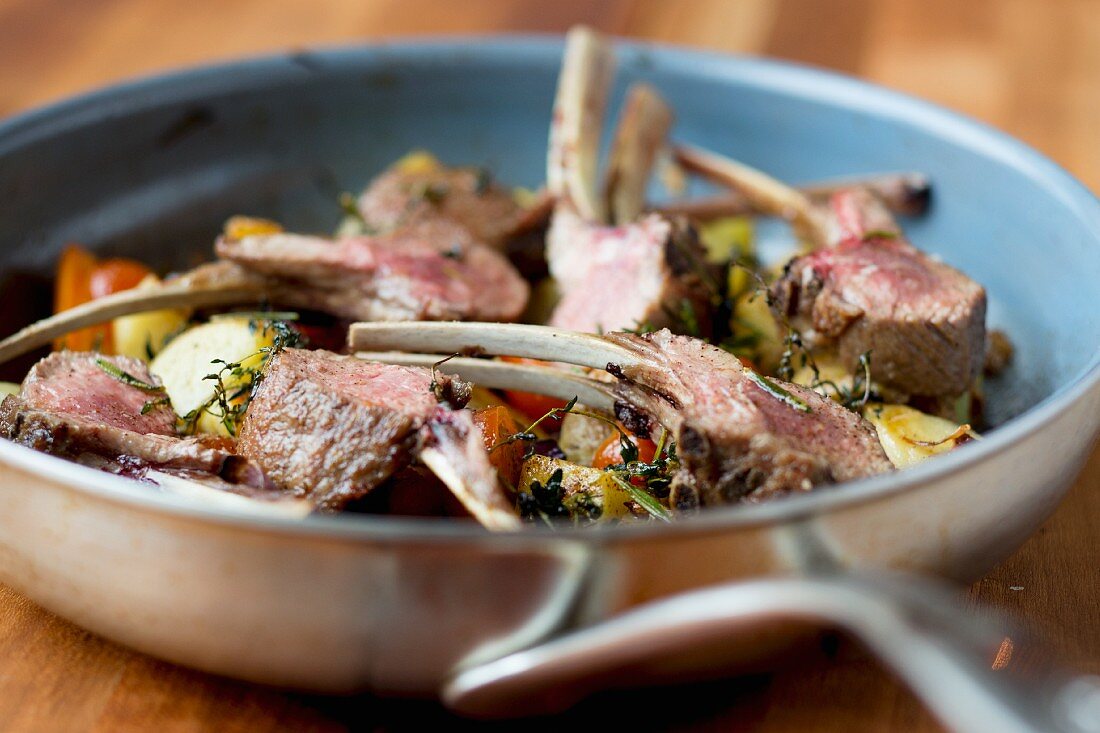 Lamb chops with oven-roasted vegetables