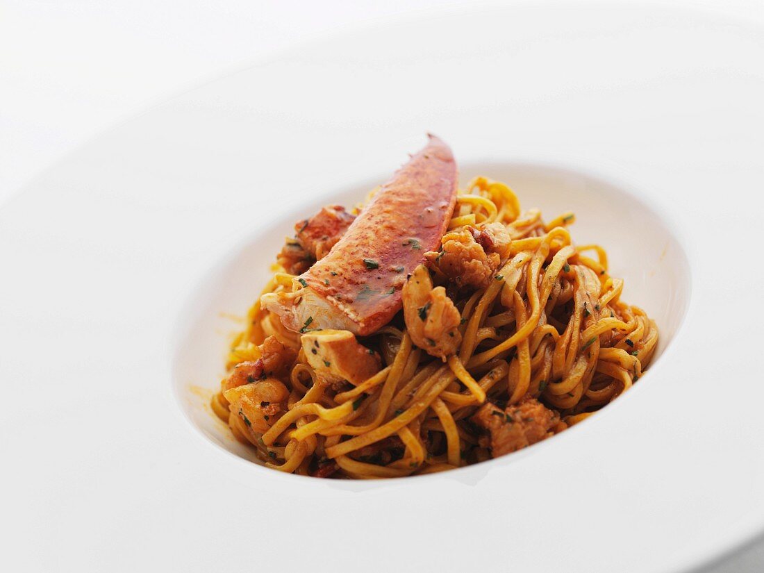 Bowl of Linguini Tossed with Lobster Meat