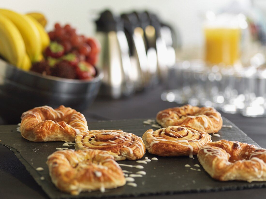 Danish pastries on a breakfast buffet