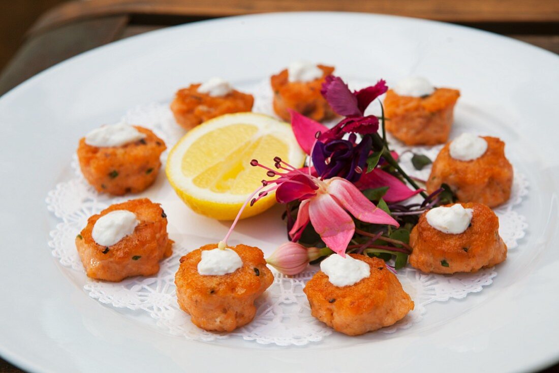 A plate of mini crab cakes