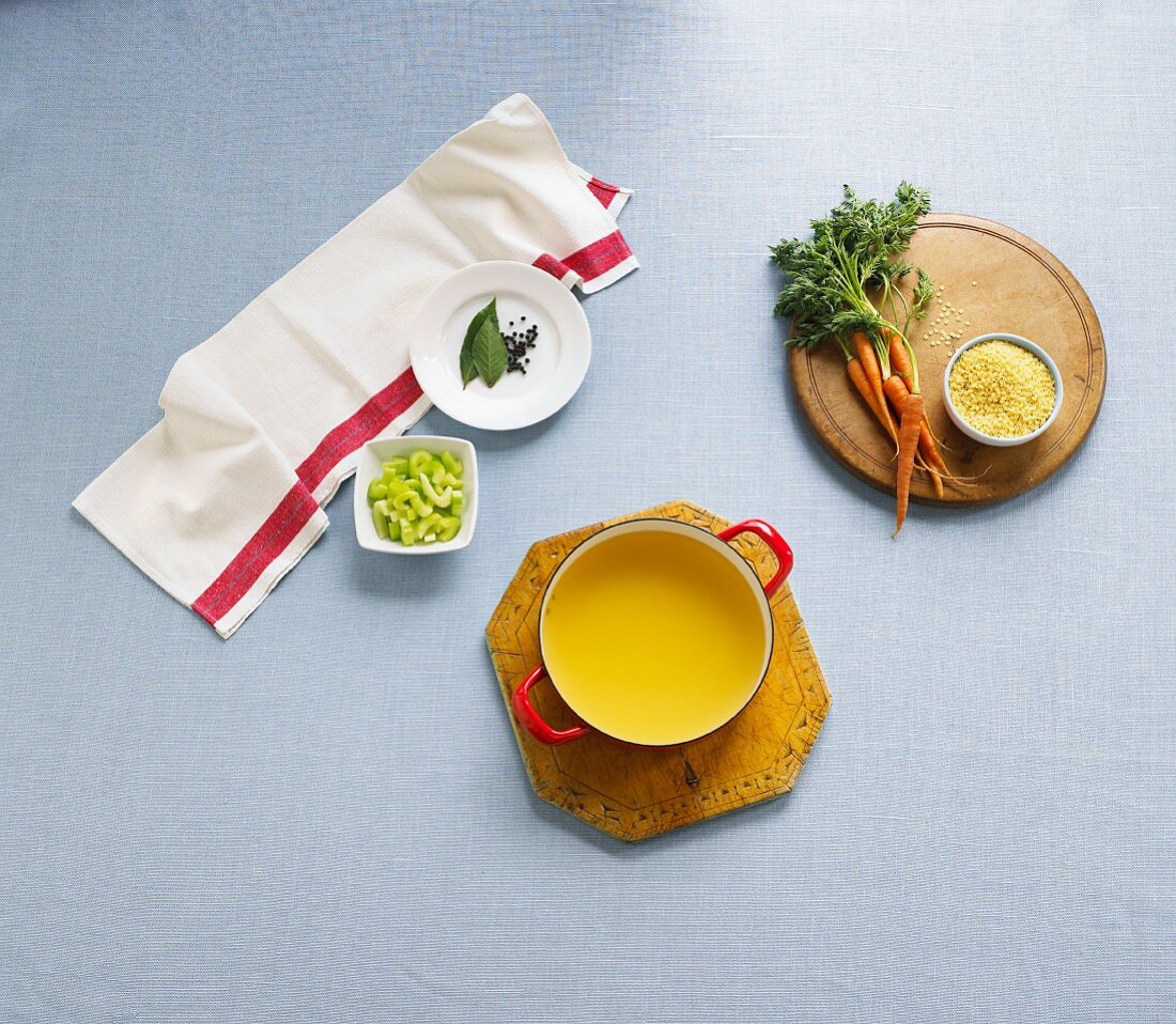 Chicken soup with various ingredients