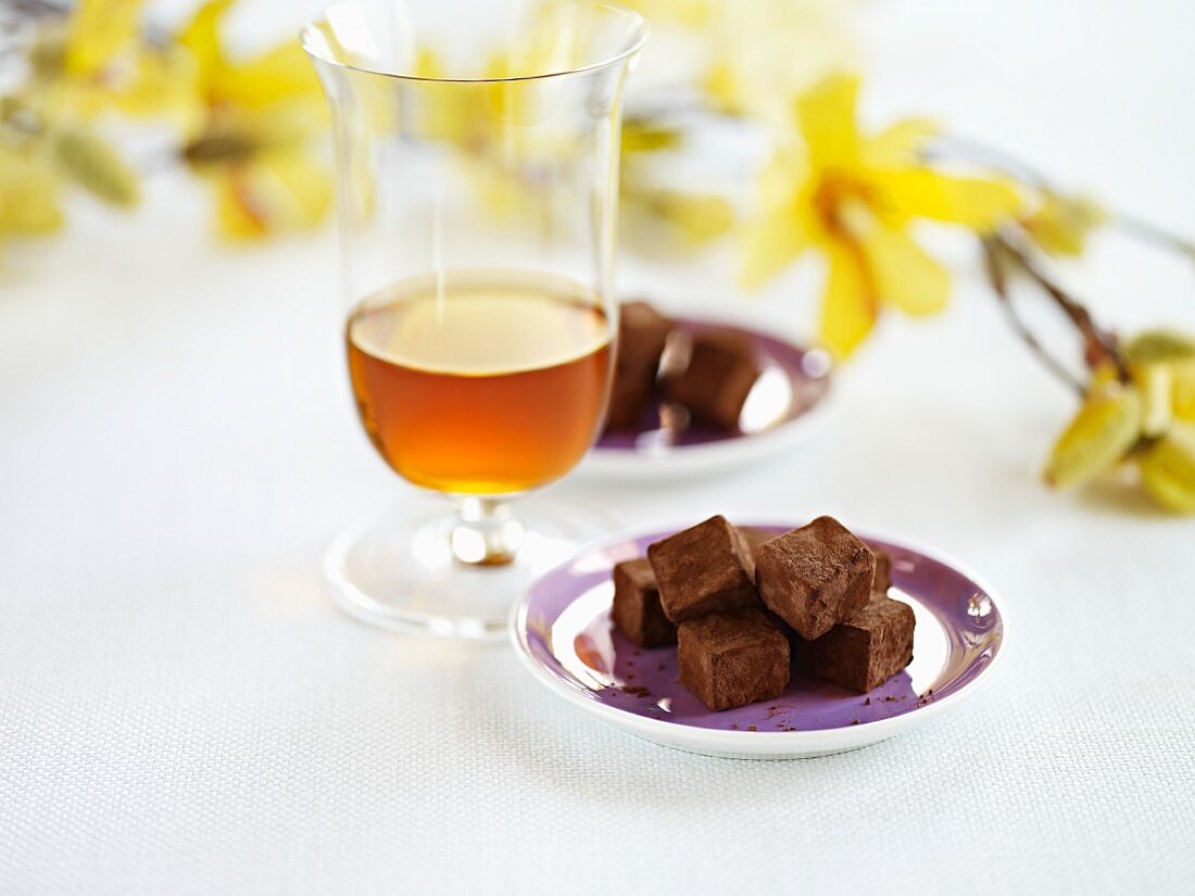 A plate of whisky truffles