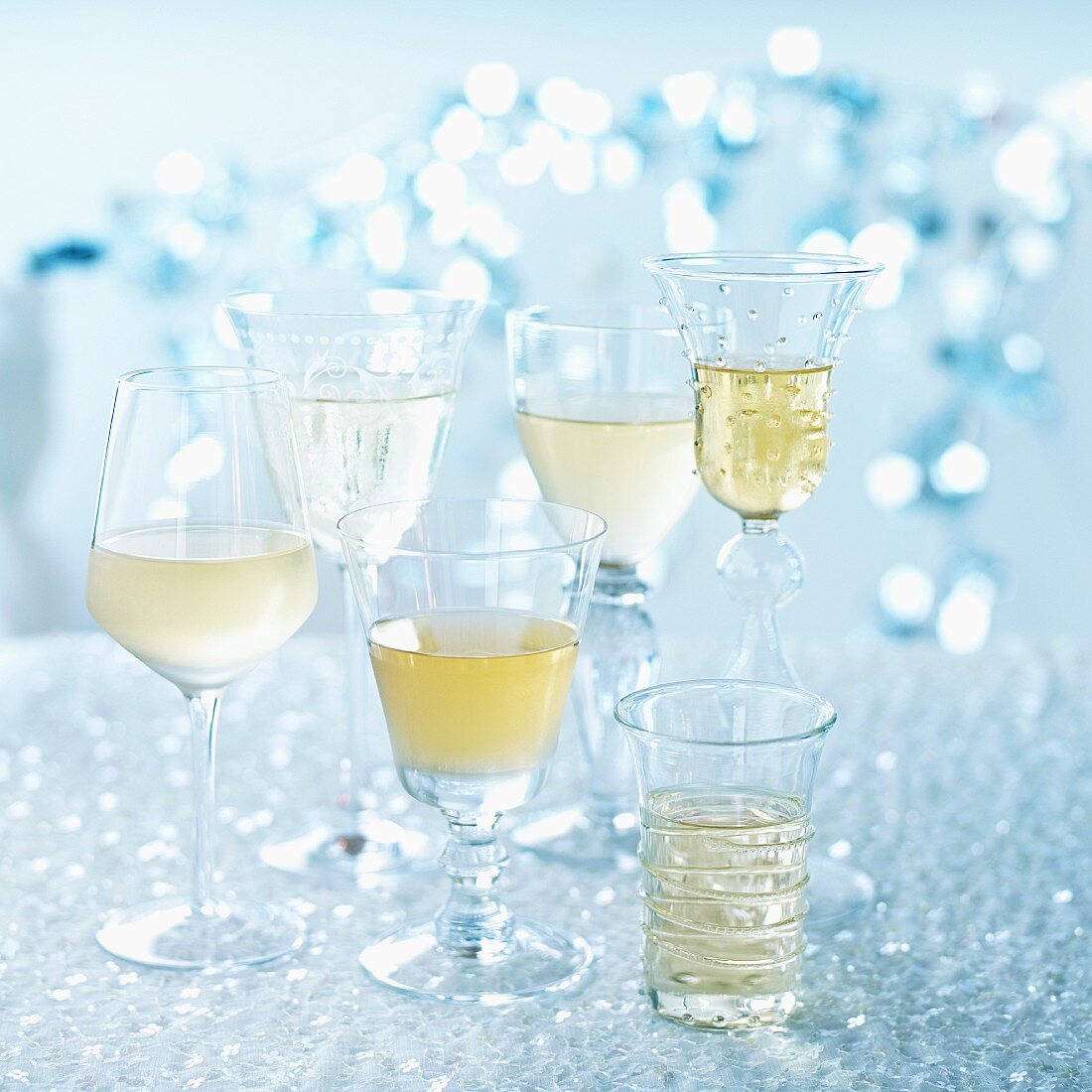 Various different white wine glasses