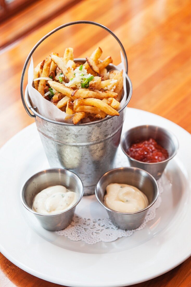 Fries with three different dips