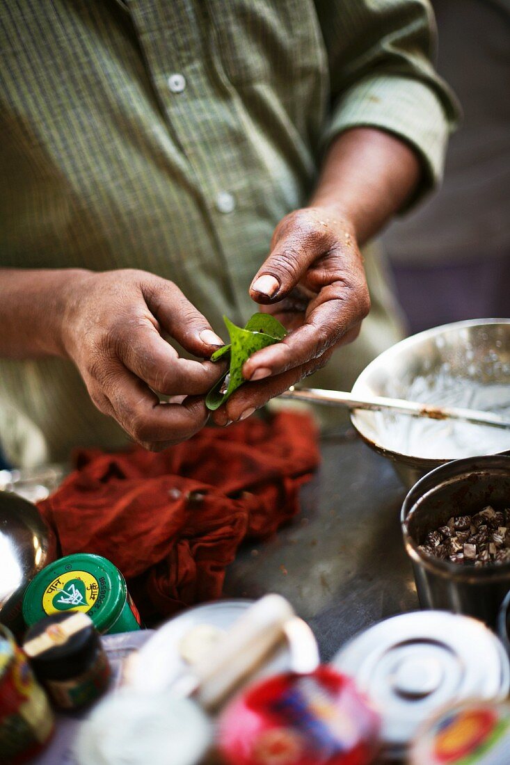 Betel leaves at a street market in Mumbai, India