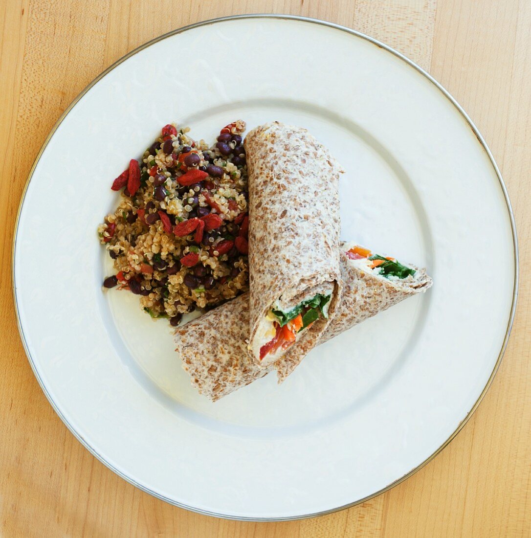Wraps with couscous, beans and goji berries