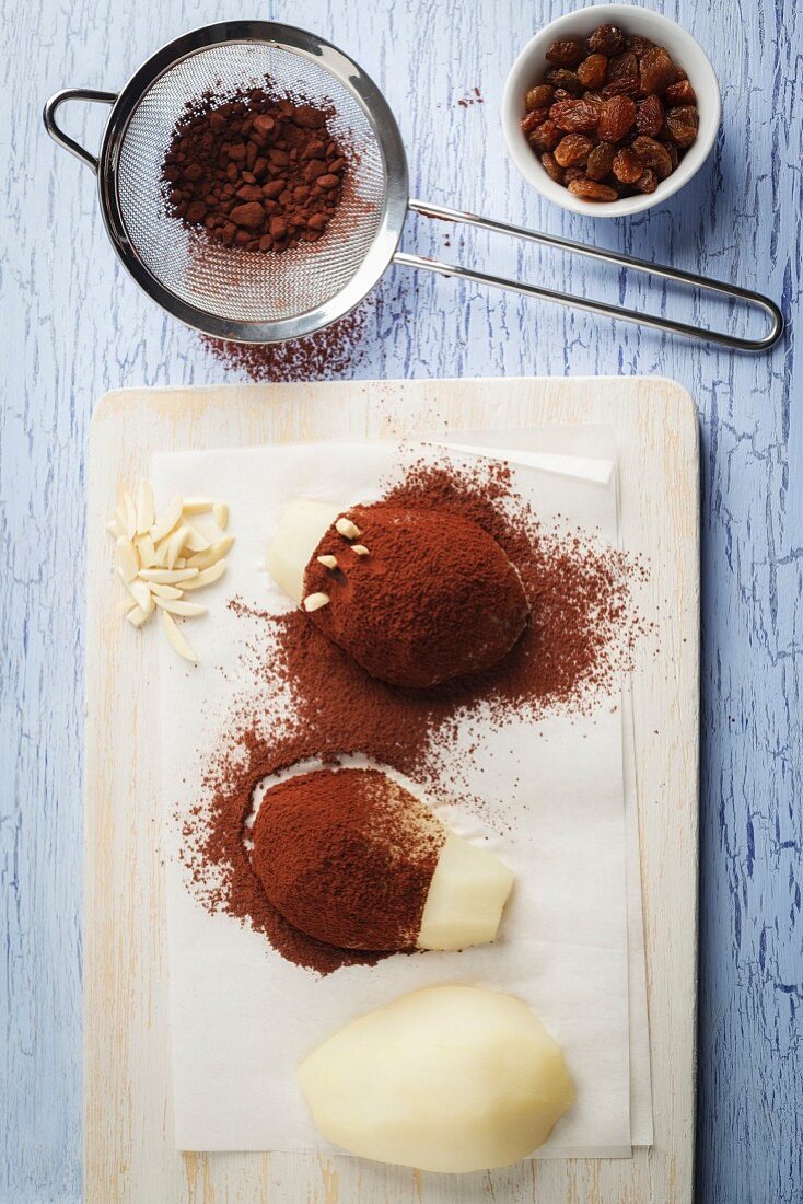 Pears dusted with cocoa powder