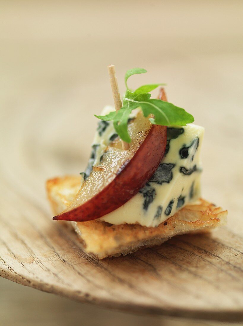 A blue cheese and pear canape