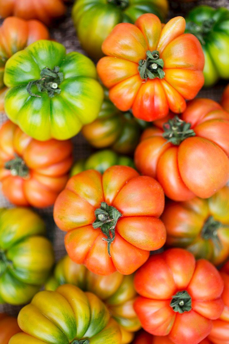 Verschiedene Fleischtomaten (Draufsicht)